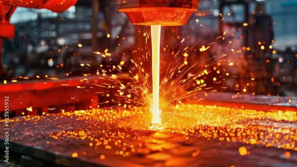Red-Hot Metal Pouring and Shaping in a Modern Metallurgical Factory – Steelworks Process Red-Hot Metal Pouring and Shaping in a Modern Metallurgical Factory – Steelworks Process