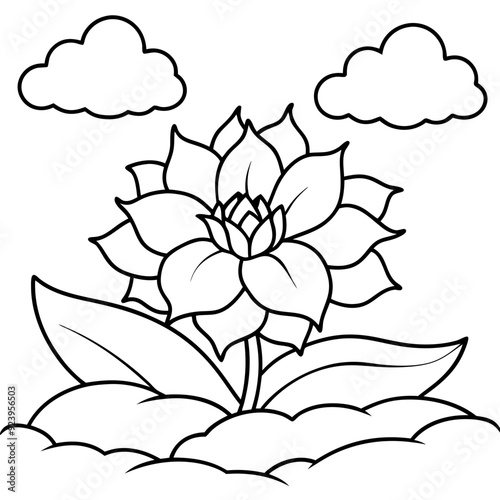 Beautiful flower in a flower bed and clouds vector art illustration