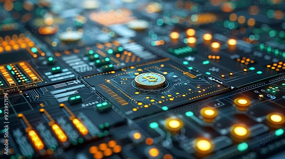 Fototapeta premium Market trends and economic analysis design with emphasis on currency exchange, blockchain, and fintech, ideal for creating professional visuals on global financial developments. high resolution