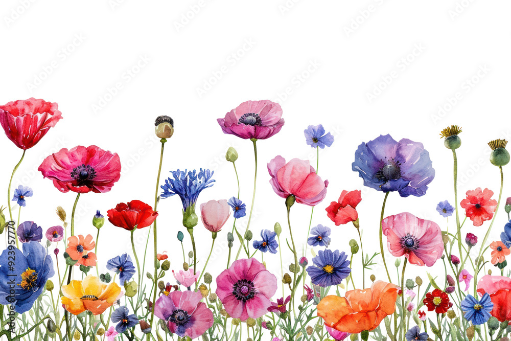 Fototapeta premium PNG Colorful Wildflower border wildflower outdoors blossom.