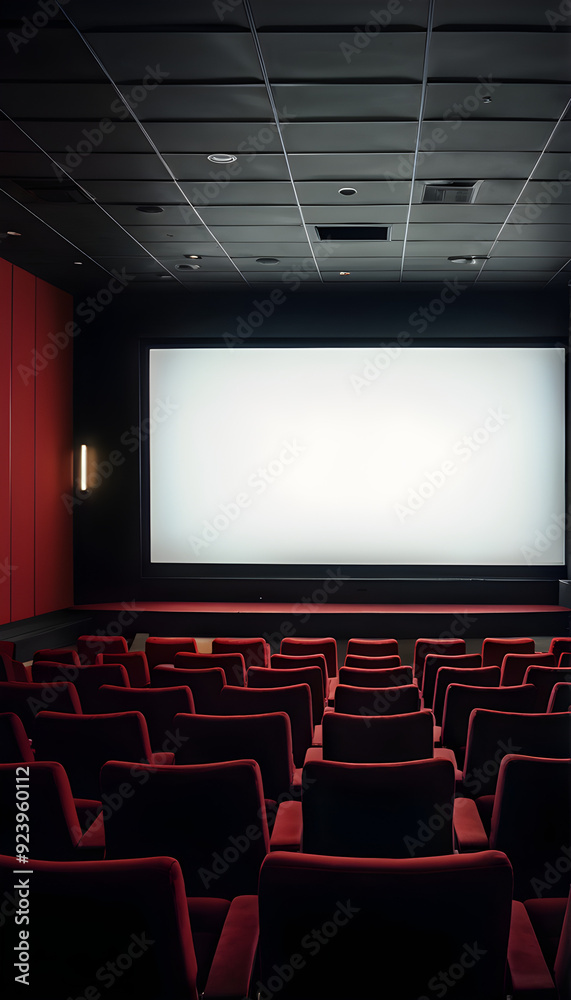 Fototapeta premium Movie Cinema Auditorium Theatre Interior red seats and blank screen For Film Entertainment Hall Interior Audience Show Industry