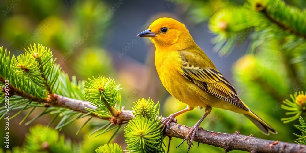 A Golden-Crowned Sparrow Perched on a Pine Branch, Close-up View, Bird, Nature, Wildlife, Sparrow