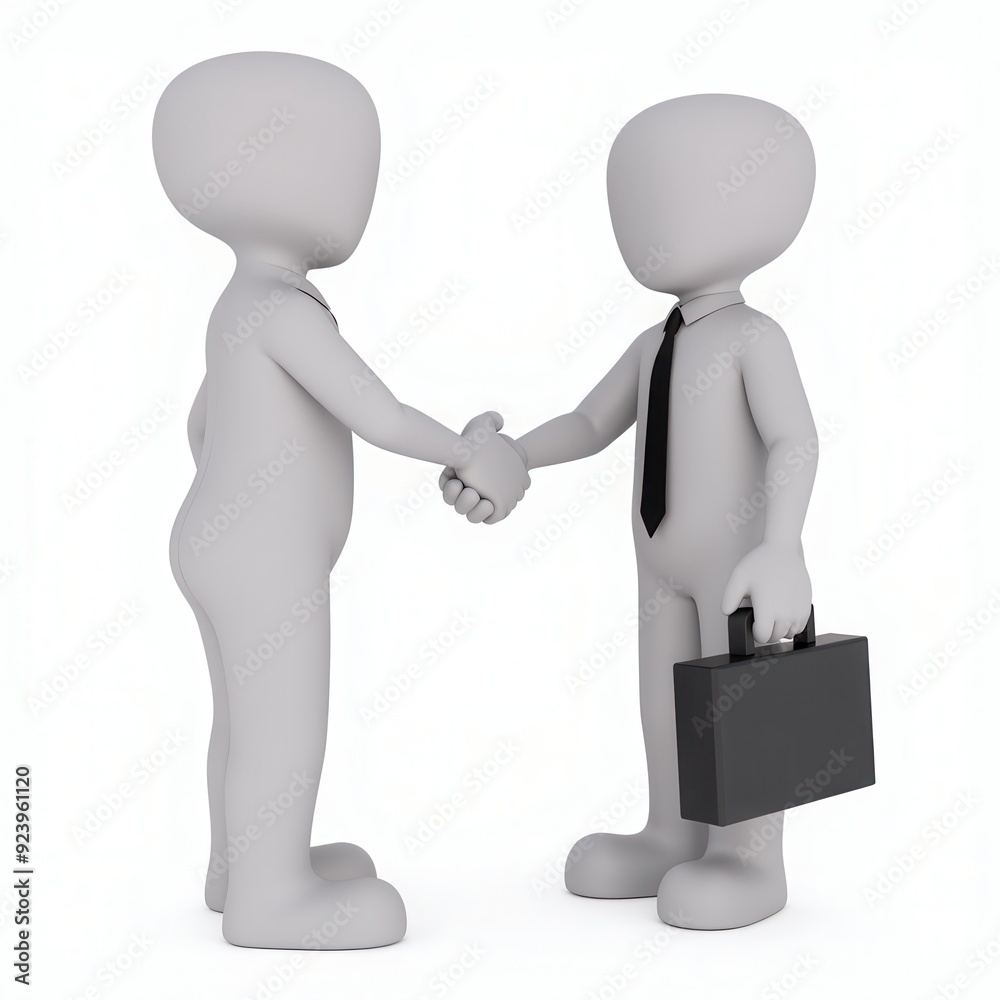 Two abstract figures shaking hands, one holding a briefcase, symbolizing business agreement. Two abstract figures shaking hands, one holding a briefcase, symbolizing business agreement.