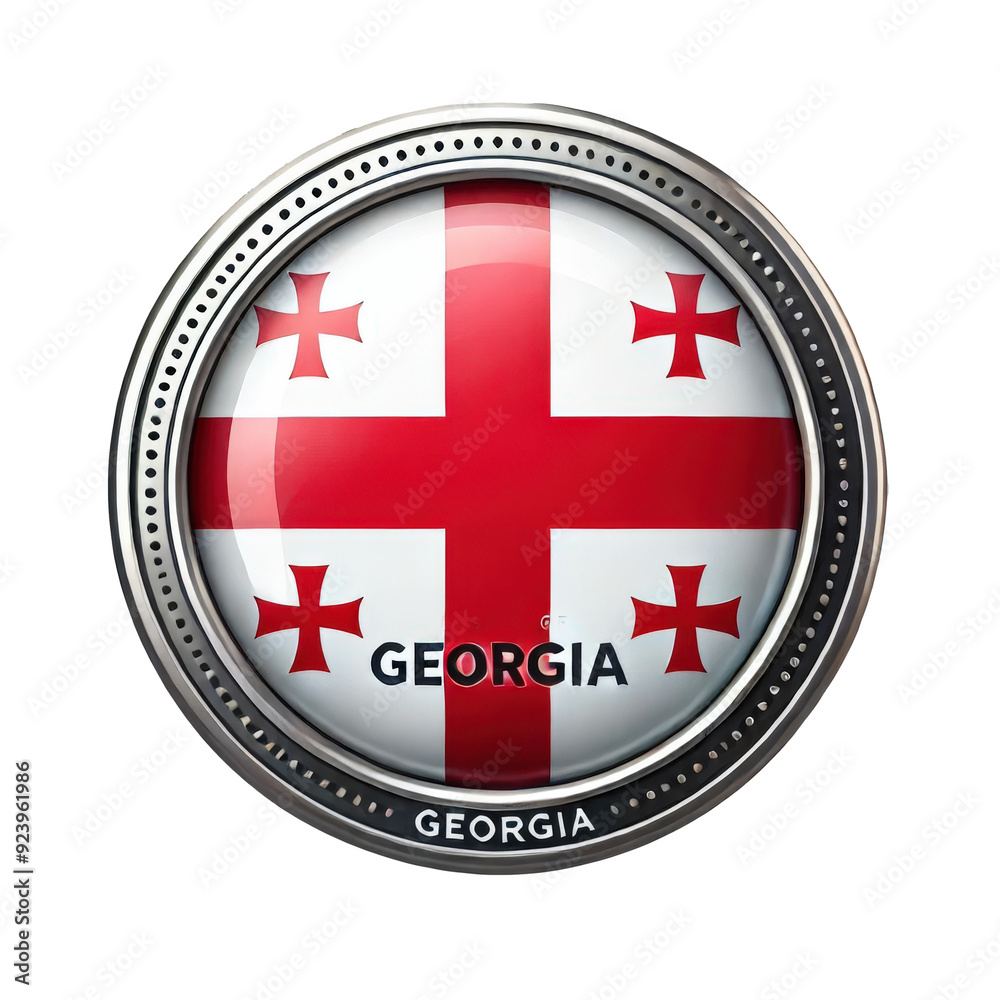 Obraz premium Button with Georgia flag design and metallic rim