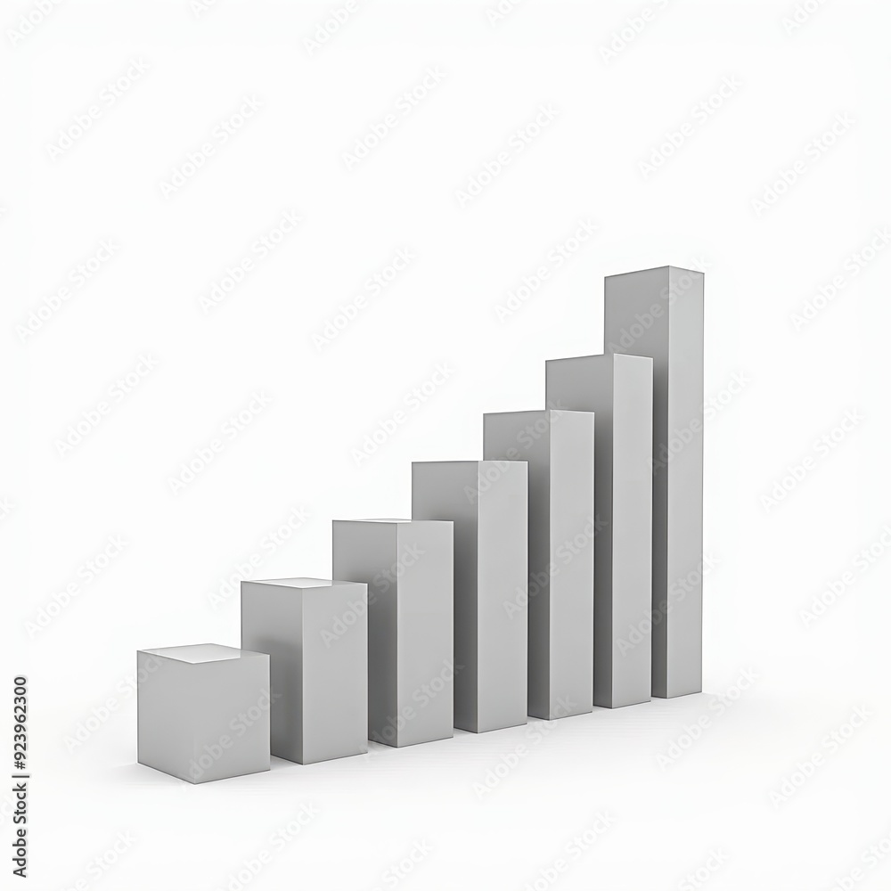3D gray bar chart showing upward trend against a white background. 3D gray bar chart showing upward trend against a white background.