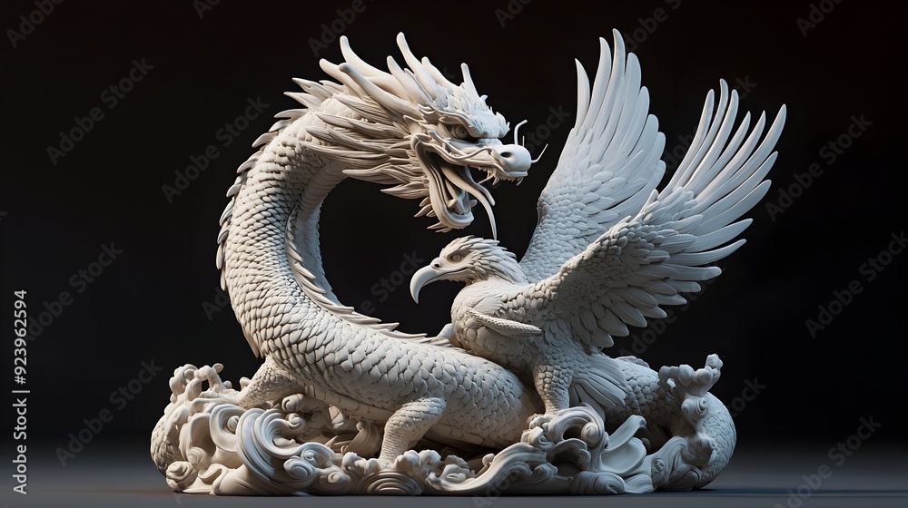 Fototapeta premium Mythical Dragon Consuming American Eagle Symbolic Economic Conflict