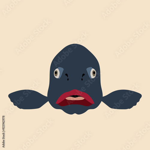 Vector illustration of scary offended fish in flat style