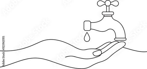 
hand holding a faucet continuous one line art drawing, vector illustration
