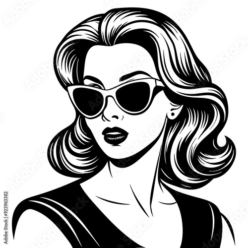 vintage retro hollywood actress wearing sunglasses vector illustration