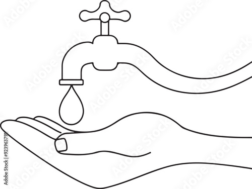 
hand holding a faucet continuous one line art drawing, vector illustration
