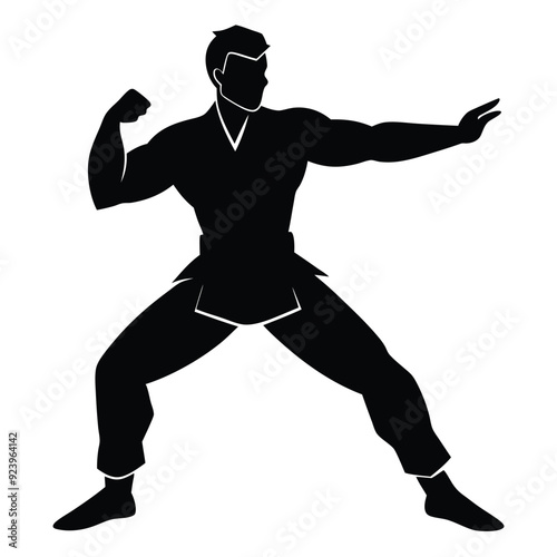 a Male martial arts kung fu man standing posing silhouette vector. isolated white background 