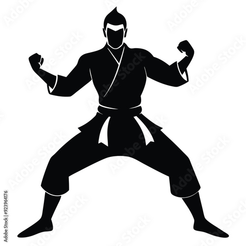 a Male martial arts kung fu man standing posing silhouette vector. isolated white background 