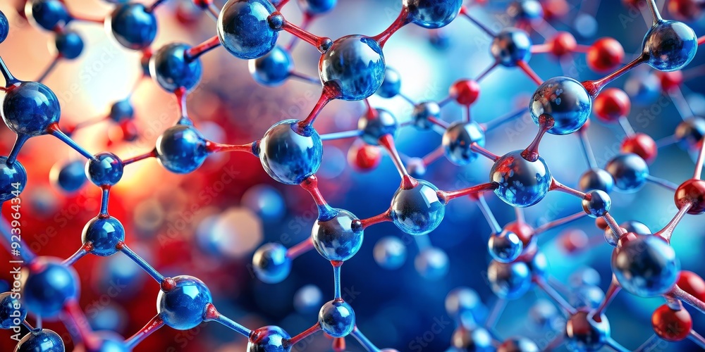 Atomic Structure Interconnected Blue and Red Spheres, Chemistry, Molecular Model, Science, Atomic Structure, Molecule, Abstract Atomic Structure Interconnected Blue and Red Spheres, Chemistry, Molecular Model, Science, Atomic Structure, Molecule, Abstract