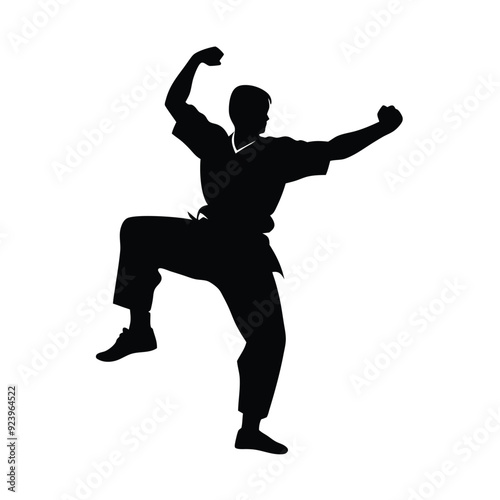 a Male martial arts kung fu man standing posing silhouette vector. isolated white background 