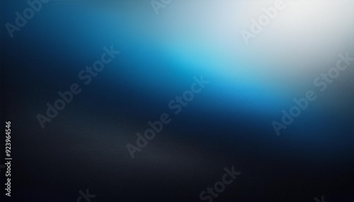 White blue black blurred abstract gradient on dark grainy background, glowing light, large banner size