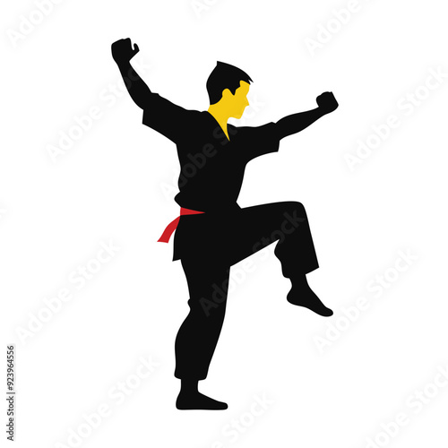 a Male martial arts kung fu man standing posing silhouette vector. isolated white background 