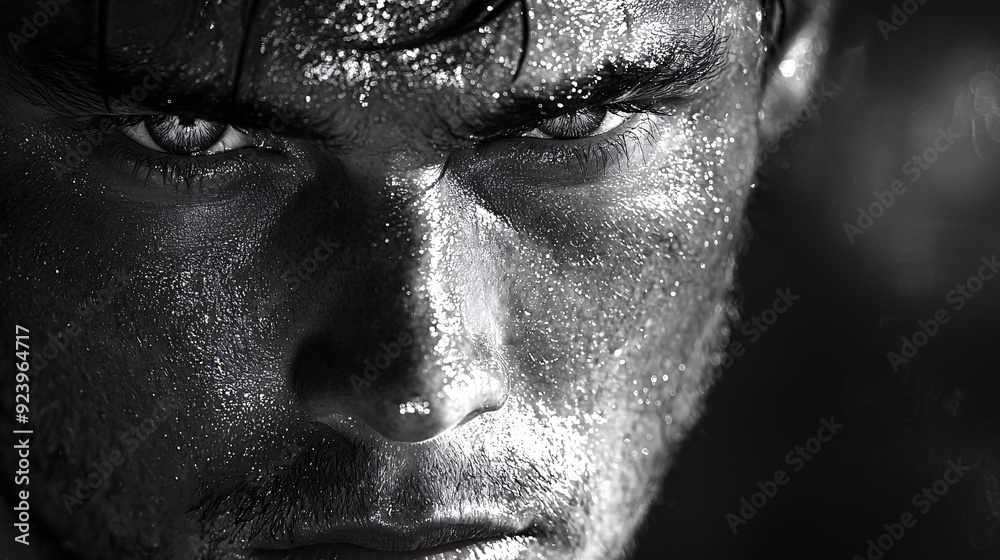 Obraz premium Portrait of a person with strong contrasts between light and shadow