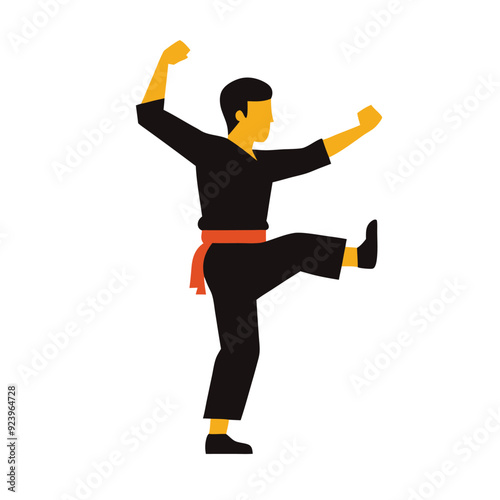 a Male martial arts kung fu man standing posing silhouette vector. isolated white background 