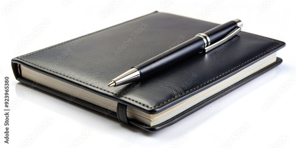 Black Leather Notebook with Pen, Close Up , Stationary , Writing , Office , Book , Paper Black Leather Notebook with Pen, Close Up , Stationary , Writing , Office , Book , Paper