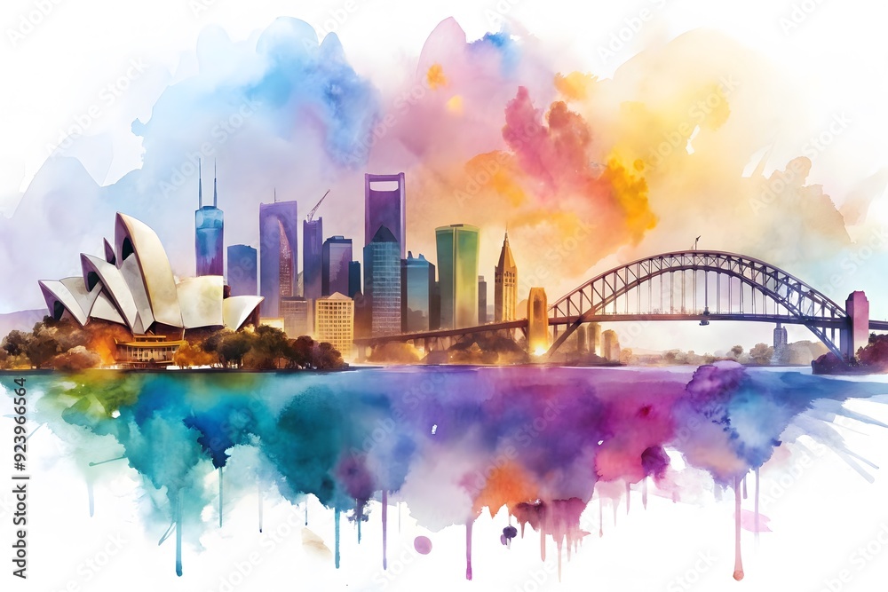 Fototapeta premium Australia, sydney watercolor, watercolor painting 