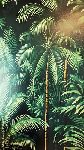 Tropical Palm Tree Leaves Painting on a Wall