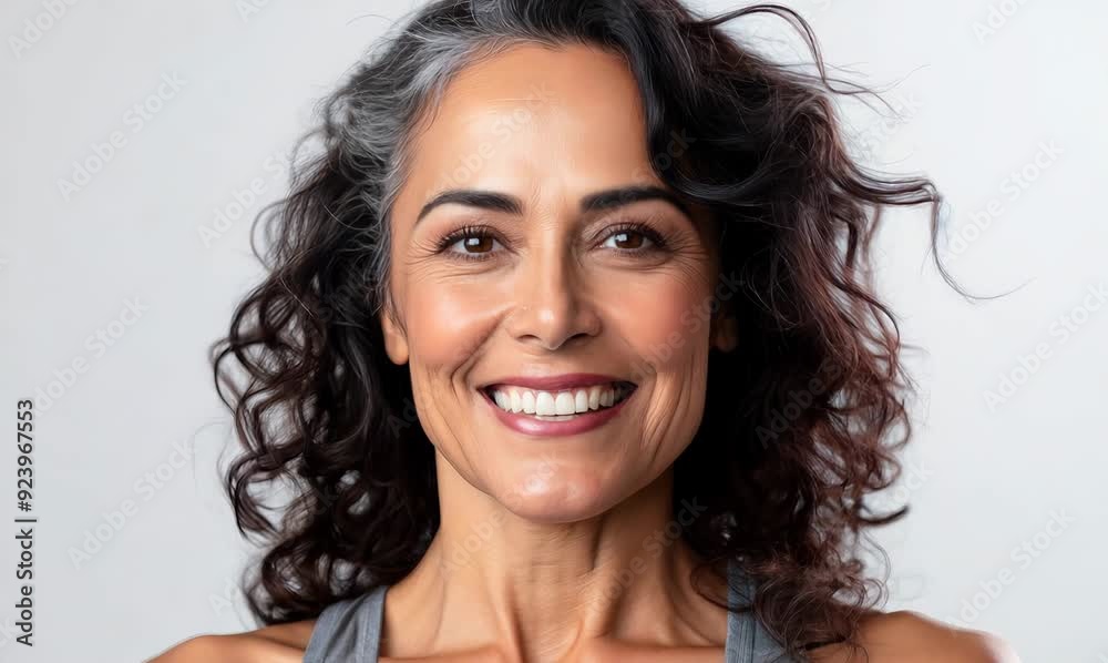 Portrait of a smiling middle-aged woman in sportswear looking at camera Portrait of a smiling middle-aged woman in sportswear looking at camera