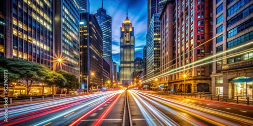 City Lights and Speed, Long Exposure, Night Photography, Urban Landscape, Traffic, Cityscape, Skyscrapers