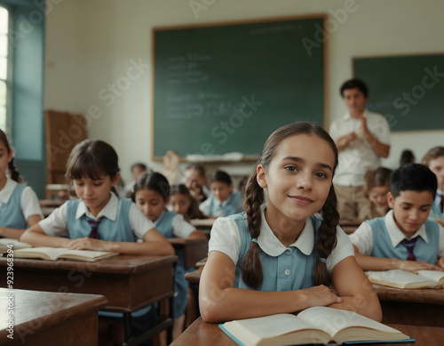 teacher helping students in classroom
