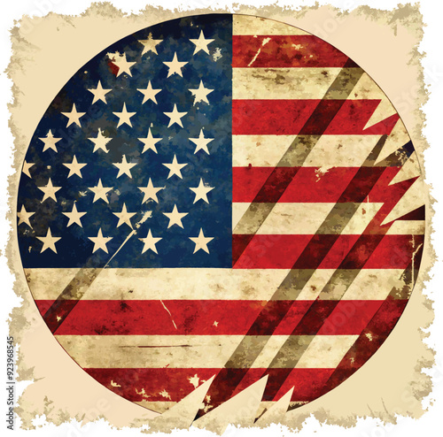 Classic American Flag Vector in Round Vintage Design - EPS File Download