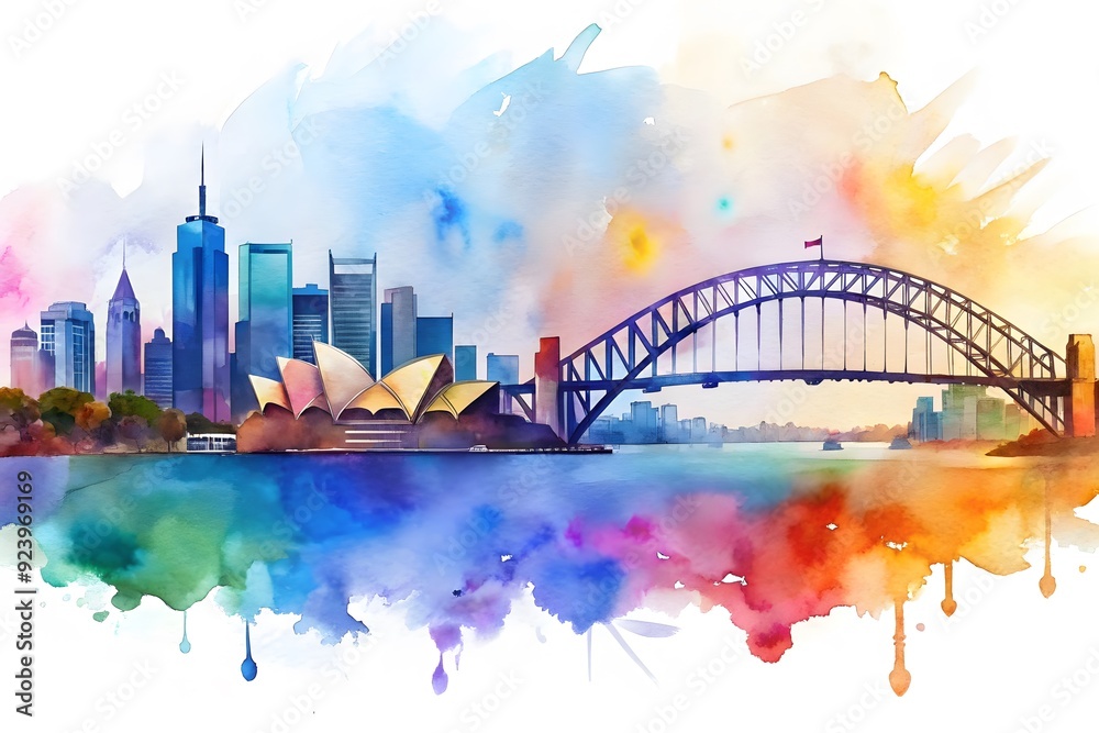 Obraz premium Australia, sydney watercolor, watercolor painting