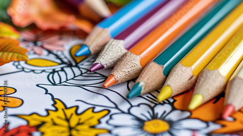 Colorful Pencils on Autumn-Themed Coloring Page