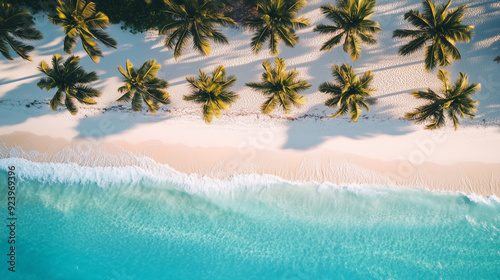 Aerial View of Palm Trees on Tropical Beach with Turquoise Water
