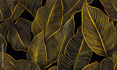 A gold leaf patterned background with black leaves