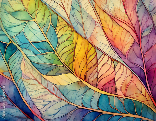 Abstract Leaf Veins Illustration Exaggerated Lines and Shapes Emphasizing Natural Patterns