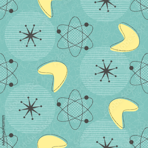 Mid-century modern, atomic age seamless pattern. Retro 1950s background