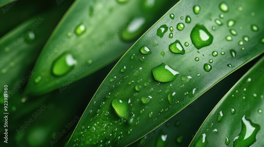 Green aloe vera leaves with dew drops, capturing a sense of freshness and natural beauty in a close-up view. Ideal for nature themes, wellness products, or botanical studies. Green aloe vera leaves with dew drops, capturing a sense of freshness and natural beauty in a close-up view. Ideal for nature themes, wellness products, or botanical studies.