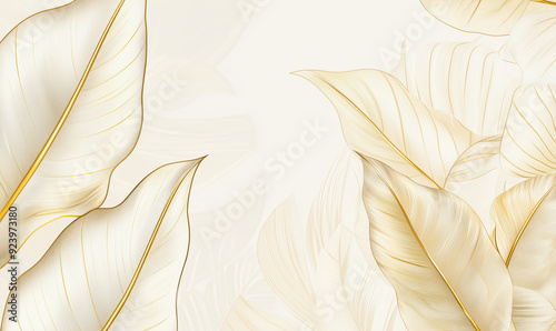 A white background with gold leafy plants. The leaves are drawn in a very detailed and intricate way
