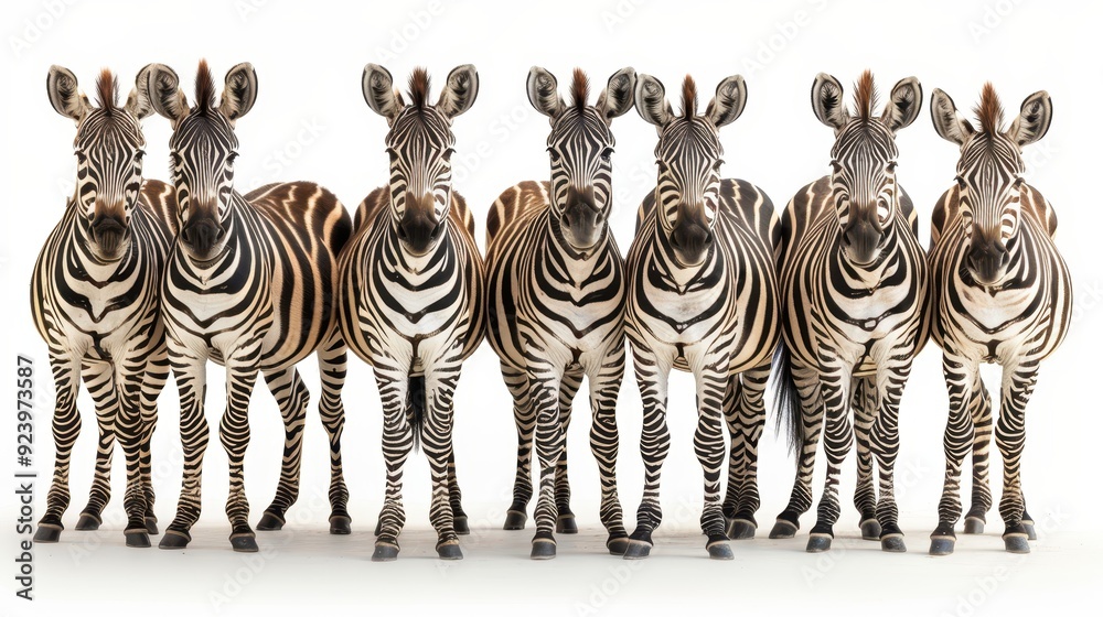 Fototapeta premium Unity in Diversity - Herd of Zebras Standing Together on White Background