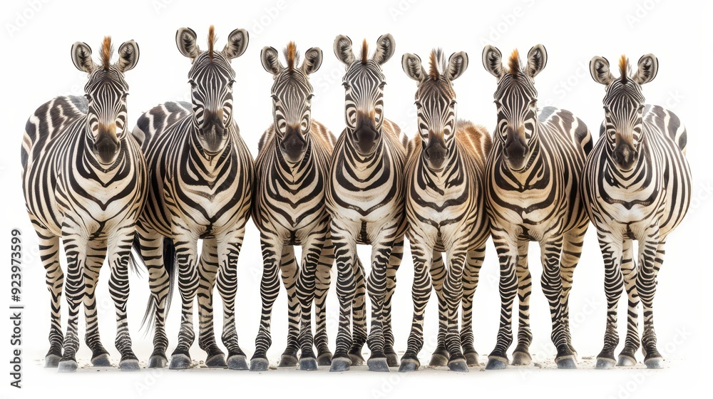 Fototapeta premium Unity in Stripes - Herd of Zebras Demonstrating Solidarity on White Background