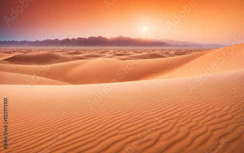 Vast Sand Dunes and Golden Horizon at Sunset in a Remote Desert Location