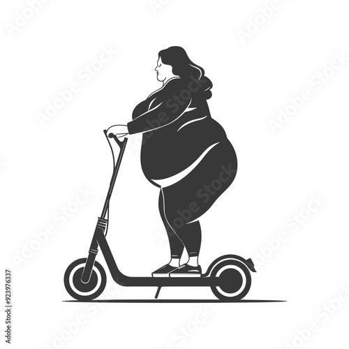 Overweight Woman Riding an Electric Scooter
