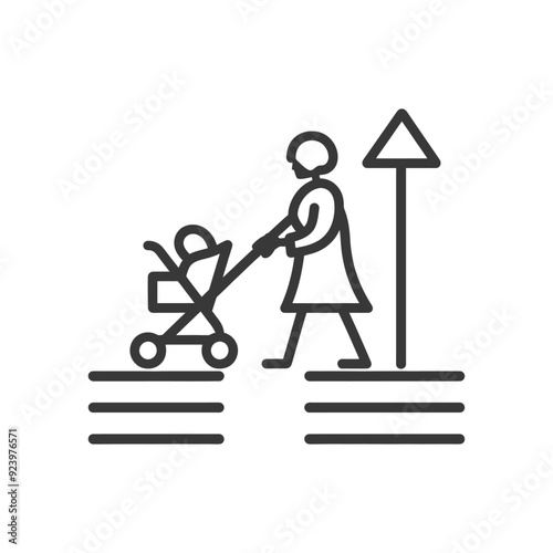 Person Pushing a Baby Stroller Up a Ramp with an Arrow Sign
