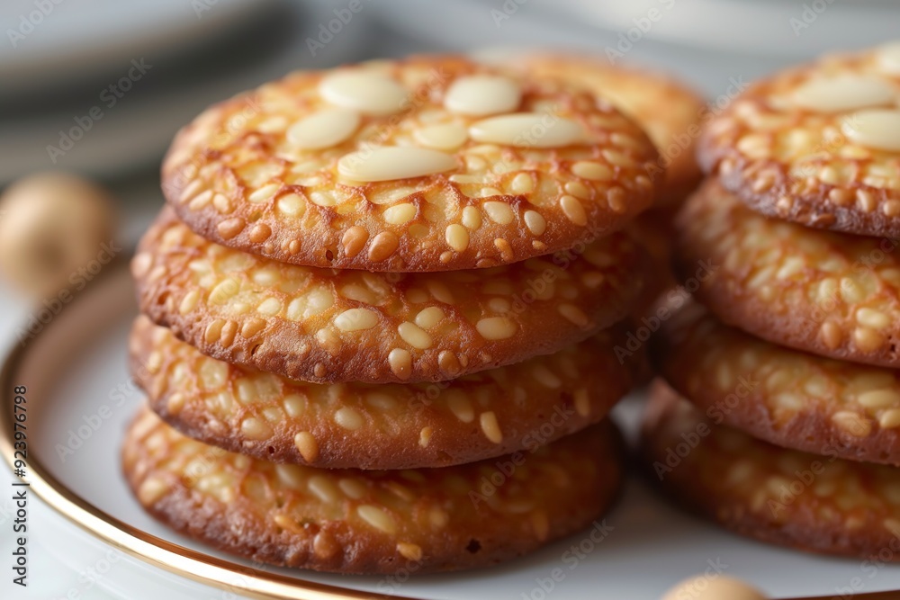 sesame almond cookies on a plate sesame almond cookies on a plate