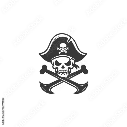 Pirate Skull with Hat and Crossed Anchors