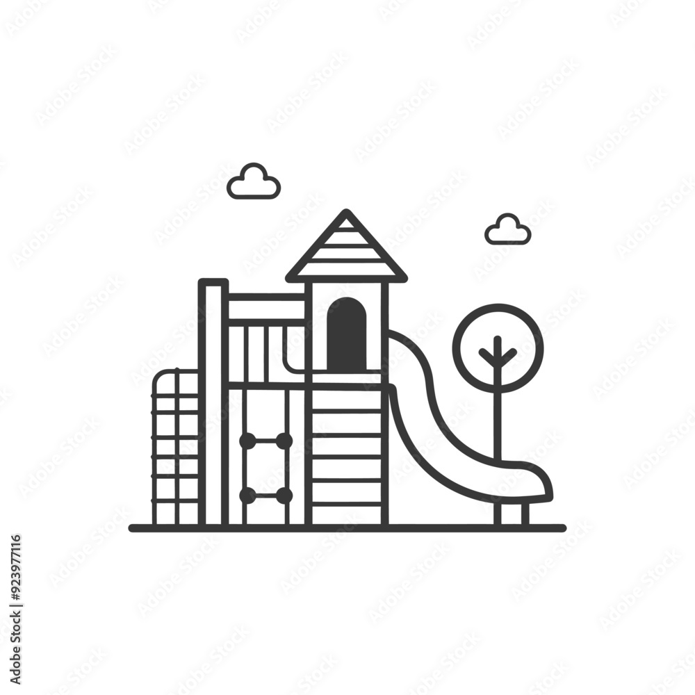 Fototapeta premium Playground with a Slide, Tower, and Climbing Wall