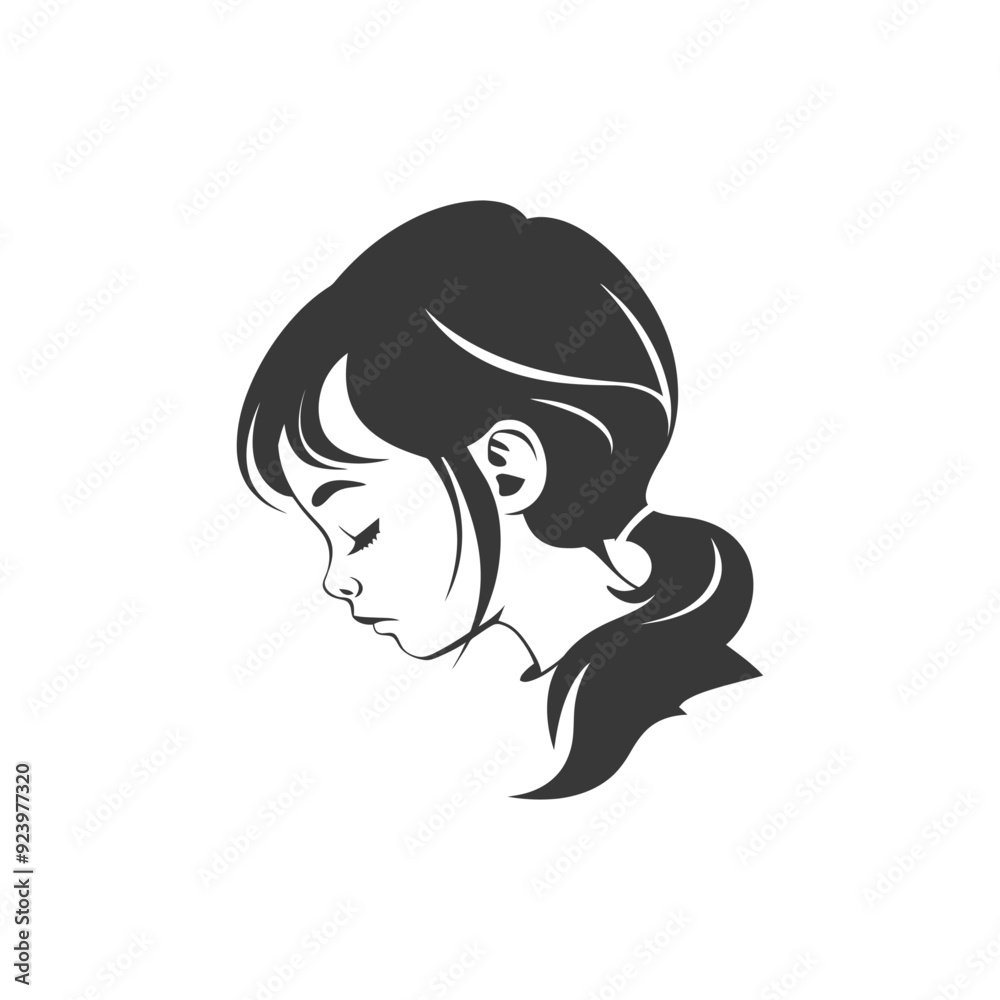 Profile of a Young Girl with Dark Hair and a Ponytail Profile of a Young Girl with Dark Hair and a Ponytail