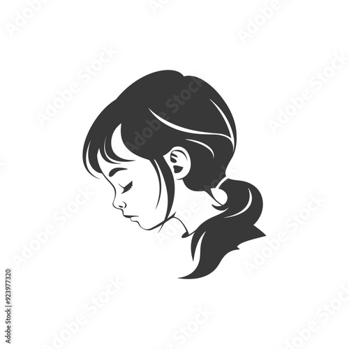 Profile of a Young Girl with Dark Hair and a Ponytail
