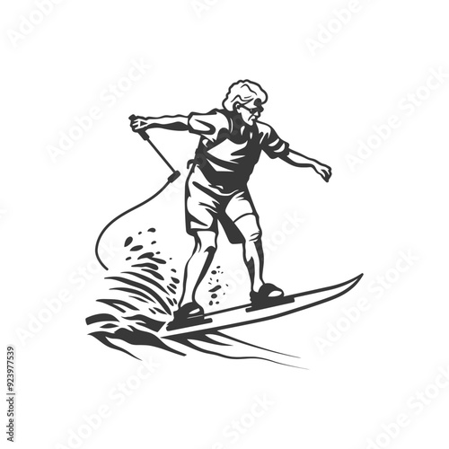 Senior Man Enjoying Wakeboarding on a Summer Day