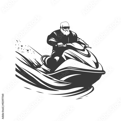 Senior Man Riding a Jet Ski in the Water