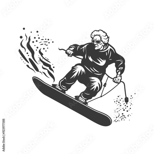 Senior Woman Snowboarding With Style